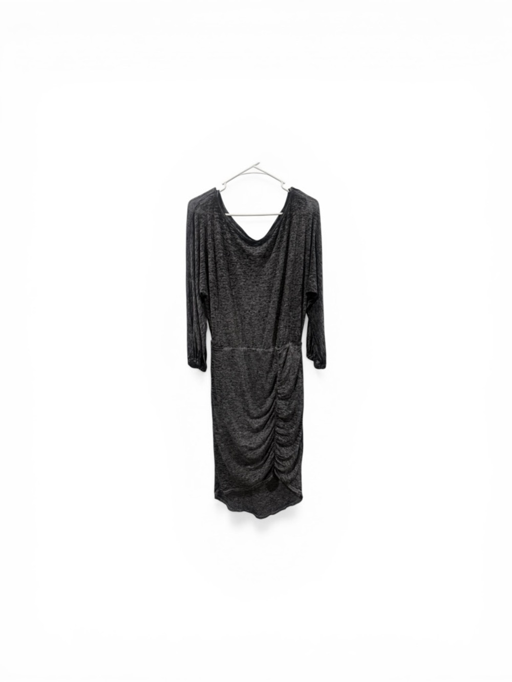 Free People Charcoal Ruched Long Sleeve Midi Dress